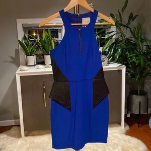 Mason - Royal Blue & Leather Peplum Dress Sz 0